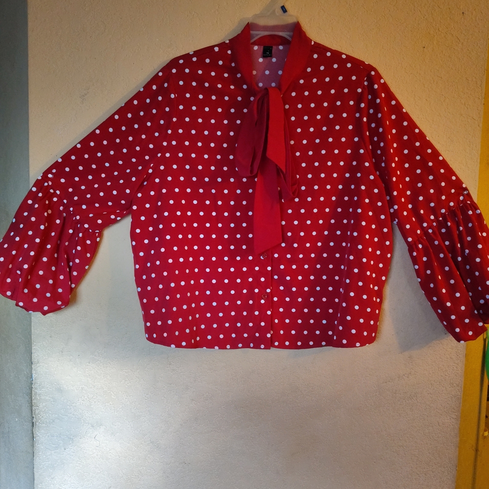 Red Polka Dot Blouse with Bow
